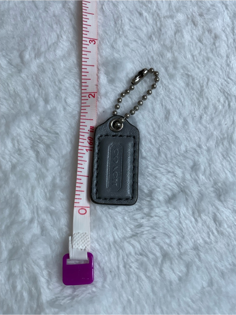 Coach Gray Leather Key Tag with Bead Chain
